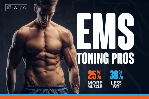 Graphic of man with toned body showing the benefits of LA-EMS Body Sculpting Cottenham Park treatment