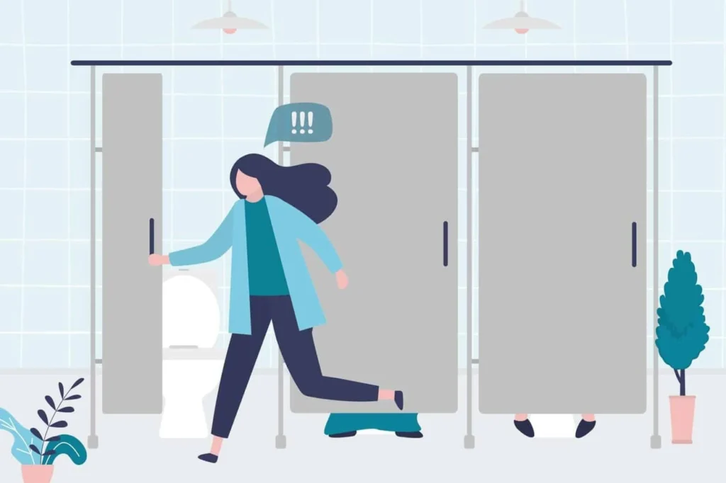 graphic of Urine incontinence Cottenham Park woman running to the toilet.