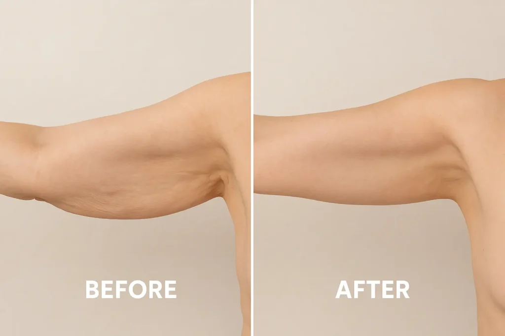 Picture of LA LIPO Cottenham Park before and after results of skin tightening treatment on the upper arms.